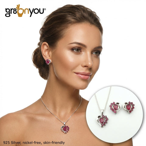 Comes in a Gift Box | Sterling Silver RUBY Jewellery Set | Real Gemstones