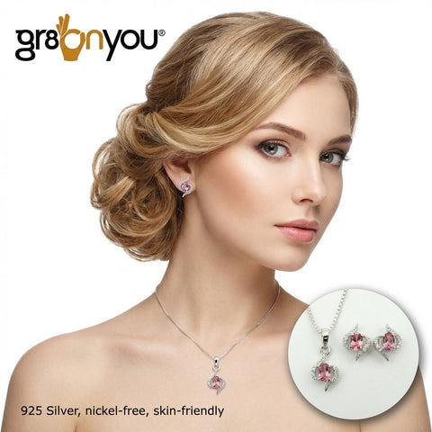 925 Fine Silver Natural PINK TOURMALINE Jewellery Set | Comes in Gift-Ready Box