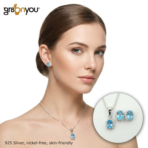 SWISS BLUE TOPAZ 925 Hallmarked Silver Jewellery Set | Ethically Sourced Stones