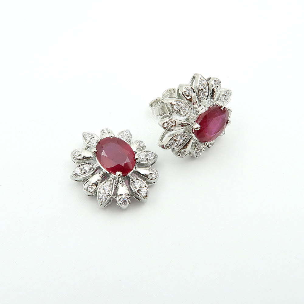 Schmuckset mit Ohrringen und Anhängern aus 925er Sterlingsilber mit seltenem Rubin – mit silberner Panzerkette