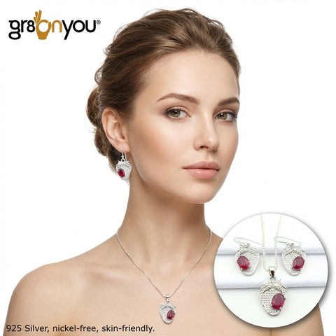 Real 925 Silver Super Quality RUBY Jewellery Set | Authenticity Certificate Included