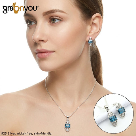 Schmuckset mit Natürlichem LONDON BLUE TOPAS aus 925er Feinsilber | Premium Geschenkverpackung