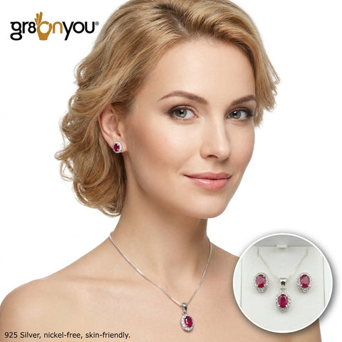 Natural RUBY 925 Hallmarked Silver Jewellery Set | Complimentary Box Chain Included