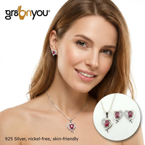RUBY 925 Silver Jewellery Love Set | Gift-Wrapped & Free Chain | Strong Stone Hold