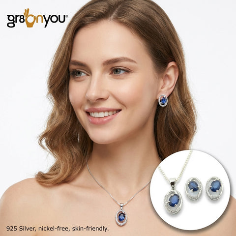 SAPPHIRE 925 Solid Silver Earrings-Pendant Jewellery Set | International Silver Standard