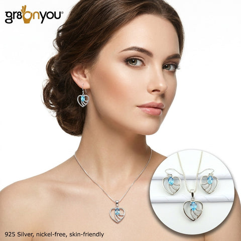 Real SWISS BLUE TOPAZ Authentic 925 Silver Jewellery Love Set | Precious Craft
