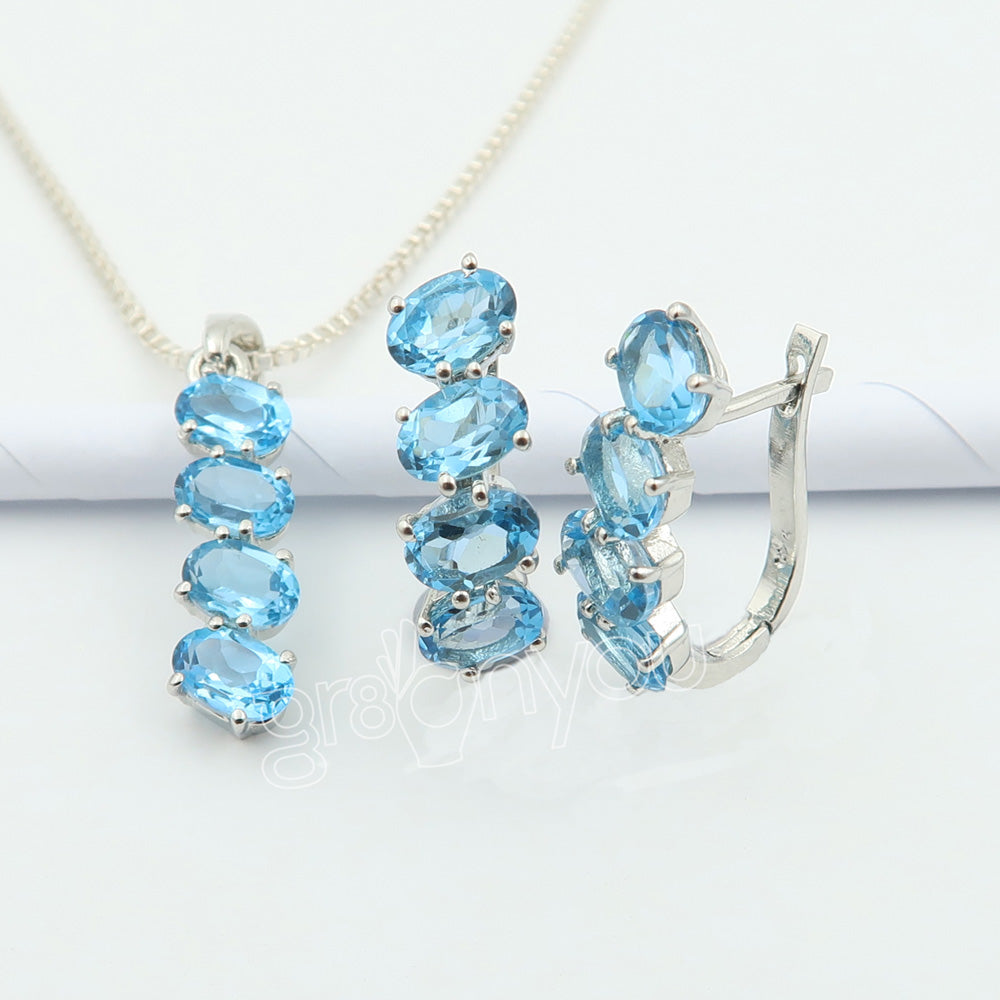 Premium Schmuck-Geschenkset mit Swiss Blue Topas aus 925er Silber | Geburtsstein November