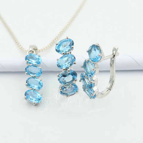 Premium Schmuck-Geschenkset mit Swiss Blue Topas aus 925er Silber | Geburtsstein November