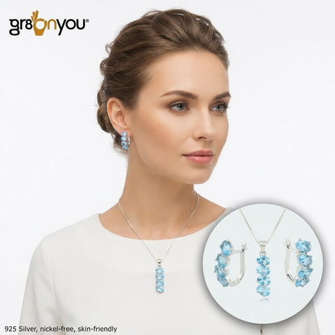 SWISS BLUE TOPAZ Premium 925 Silver Jewellery Set Gift Set | November Birthstone