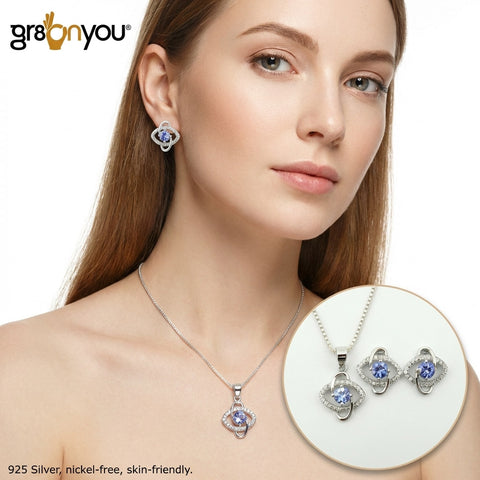 High Quality TANZANITE Silver 925 Earrings-Pendant Jewellery Set | Solid Parts