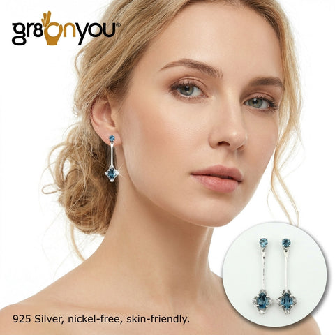 Premium Grade LONDON BLUE TOPAZ 925 Silver Earrings | Free Elegant Packaging