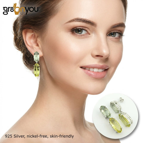 Real GREEN AMETHYST, LEMON TOPAZ Silver 925 Earrings | Perfect for Her