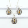 Natural Citrine Sterling Silver Earrings-Pendant Jewelry Set – With Silver Box Chain