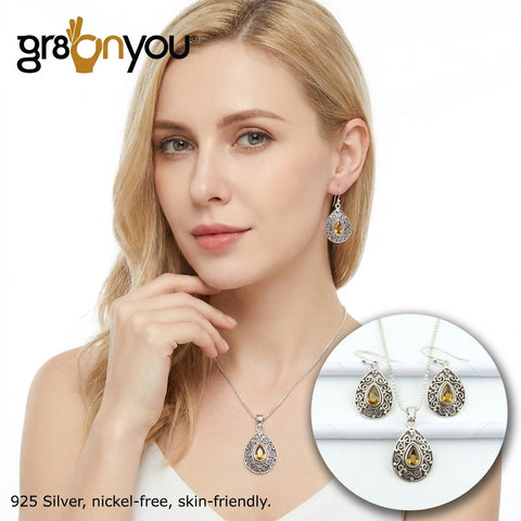 Pure Sterling 925 Silver Natural CITRINE Oxidized Jewellery Set | Wrapped with Love