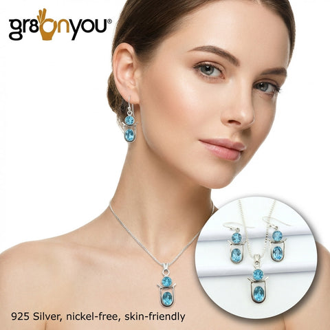 Surprise Her in Style | Real 925 Silver Genuine SWISS BLUE TOPAZ Jewellery Set
