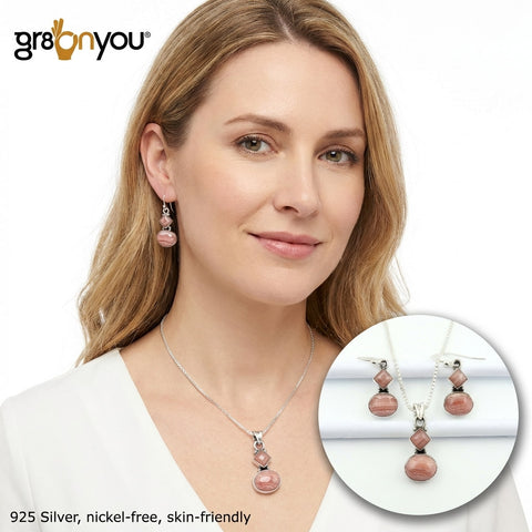 Sterling 925 Silver Natural RHODOCHROSITE Gems Jewellery Set | Designed with Soul