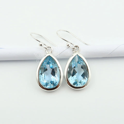 Real Blue Topaz Sterling Silver Earrings Jewelry