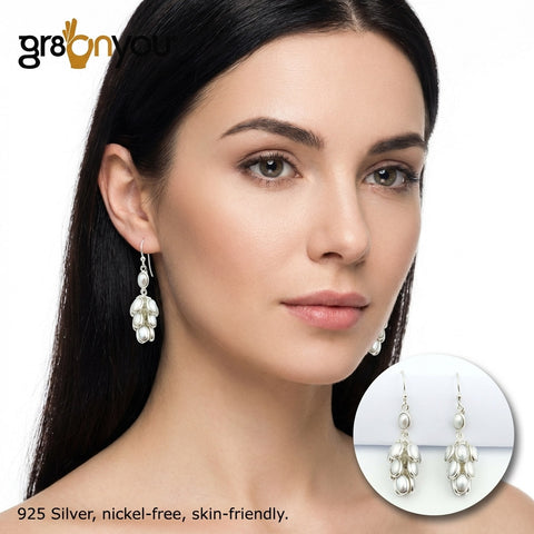 White PEARL 925 Sterling Silver Earrings | Intricate Hand-Finished Details