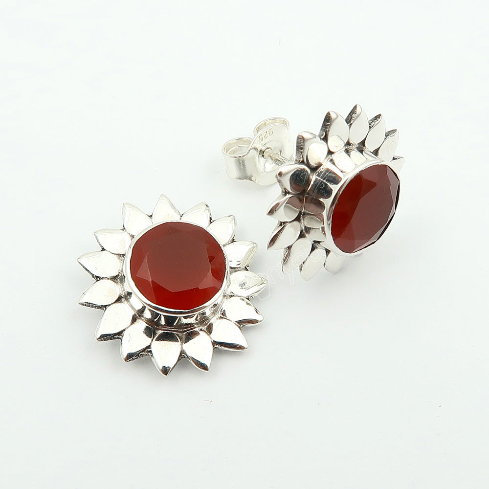 Natural Carnelian Premium 925 Silver Earrings | 2.5 cm | Crafted by Skilled Artisans