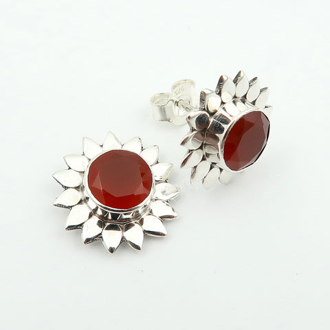 Natural Carnelian Premium 925 Silver Earrings | 2.5 cm | Crafted by Skilled Artisans