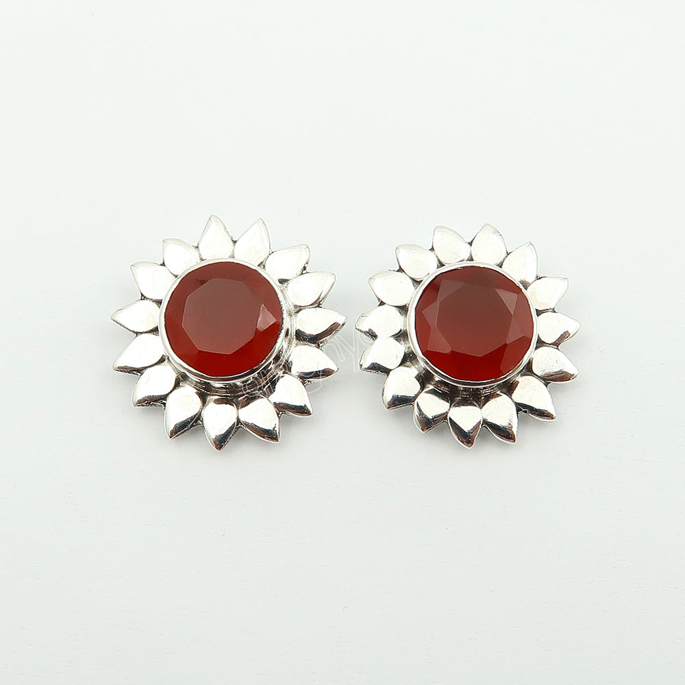Natural Carnelian Premium 925 Silver Earrings | 2.5 cm | Crafted by Skilled Artisans