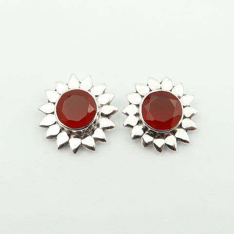 Natural Carnelian Premium 925 Silver Earrings | 2.5 cm | Crafted by Skilled Artisans
