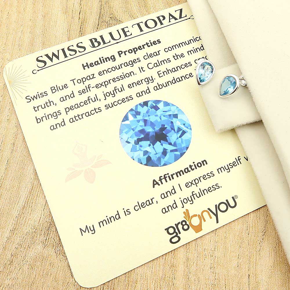 925 Sold Silver Real Swiss Blue Topaz Gemset Earrings Jewellery | Length 1.1 cm