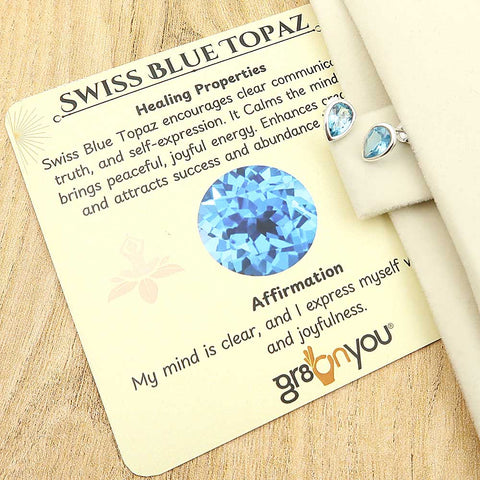 925 Sold Silver Real Swiss Blue Topaz Gemset Earrings Jewellery | Length 1.1 cm