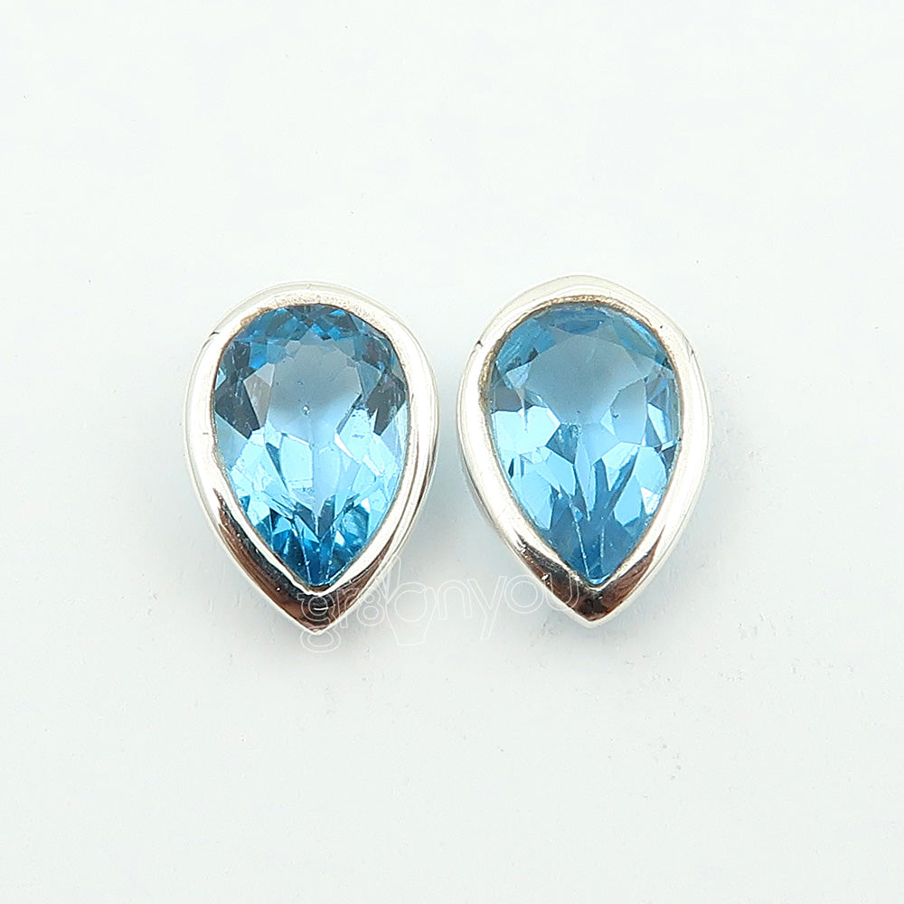 925 Sold Silver Real Swiss Blue Topaz Gemset Earrings Jewellery | Length 1.1 cm