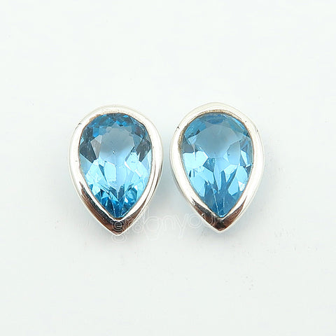 925 Sold Silver Real Swiss Blue Topaz Gemset Earrings Jewellery | Length 1.1 cm