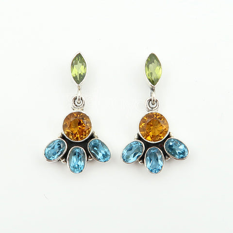 Fine Silver Peridot, Citrine, Swiss Blue Topaz Stud Earrings | Strong Stone Hold