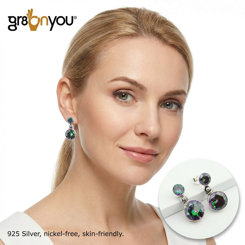 Pure Silver Ethically Sourced MYSTIC TOPAZ Stud Earrings | Fashion Forward Design