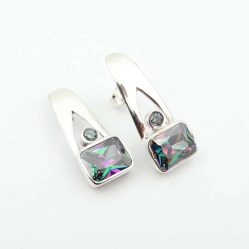Solid Silver Earth-Mined Mystic Topaz Stud Earrings Jewellery | Traditional with Modern Touch