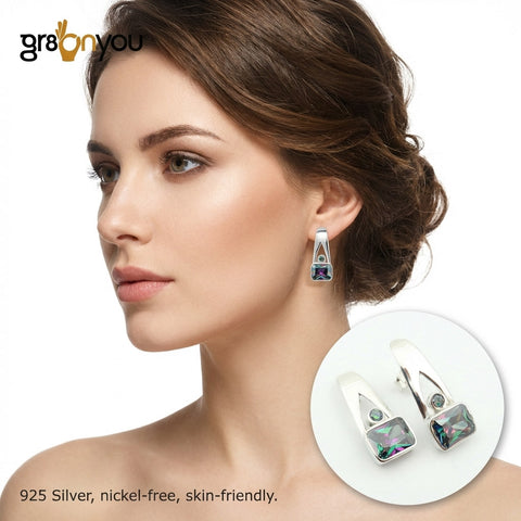 Solid Silver Earth-Mined MYSTIC TOPAZ Stud Earrings Jewellery | Traditional with Modern Touch