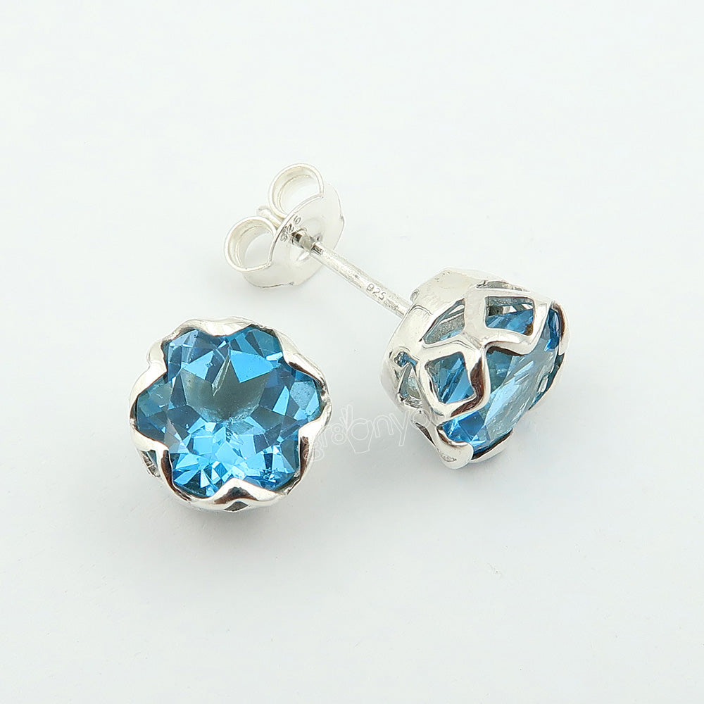 Hallmarked Silver Premium Swiss Blue Topaz Stud Earrings | Complimentary Gift Packaging