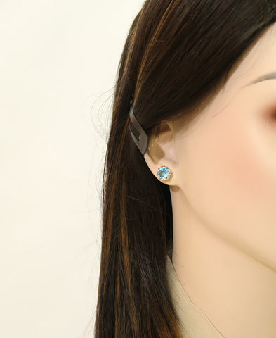 Hallmarked Silver Premium Swiss Blue Topaz Stud Earrings | Complimentary Gift Packaging