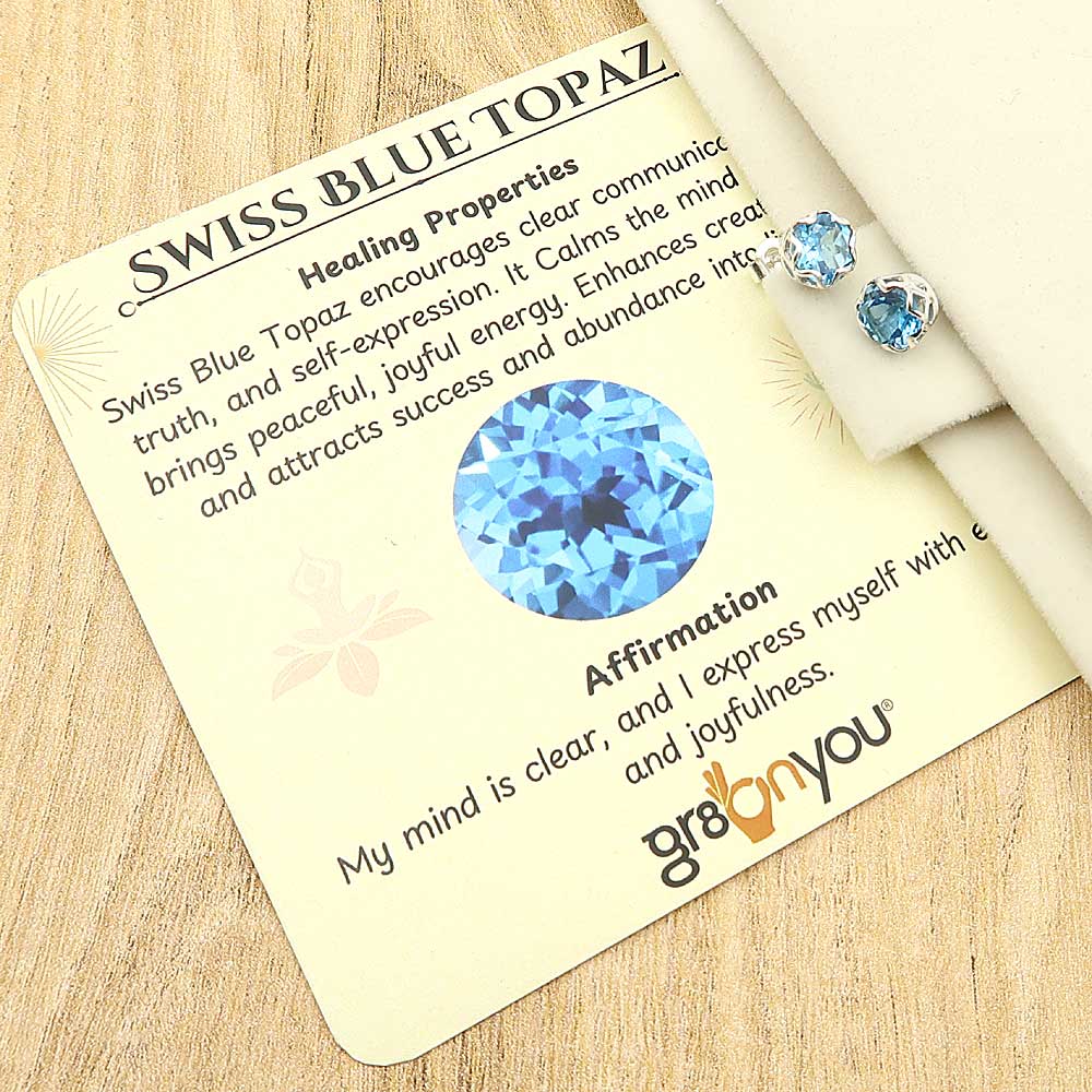 Hallmarked Silver Premium Swiss Blue Topaz Stud Earrings | Complimentary Gift Packaging