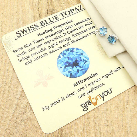 Hallmarked Silver Premium Swiss Blue Topaz Stud Earrings | Complimentary Gift Packaging