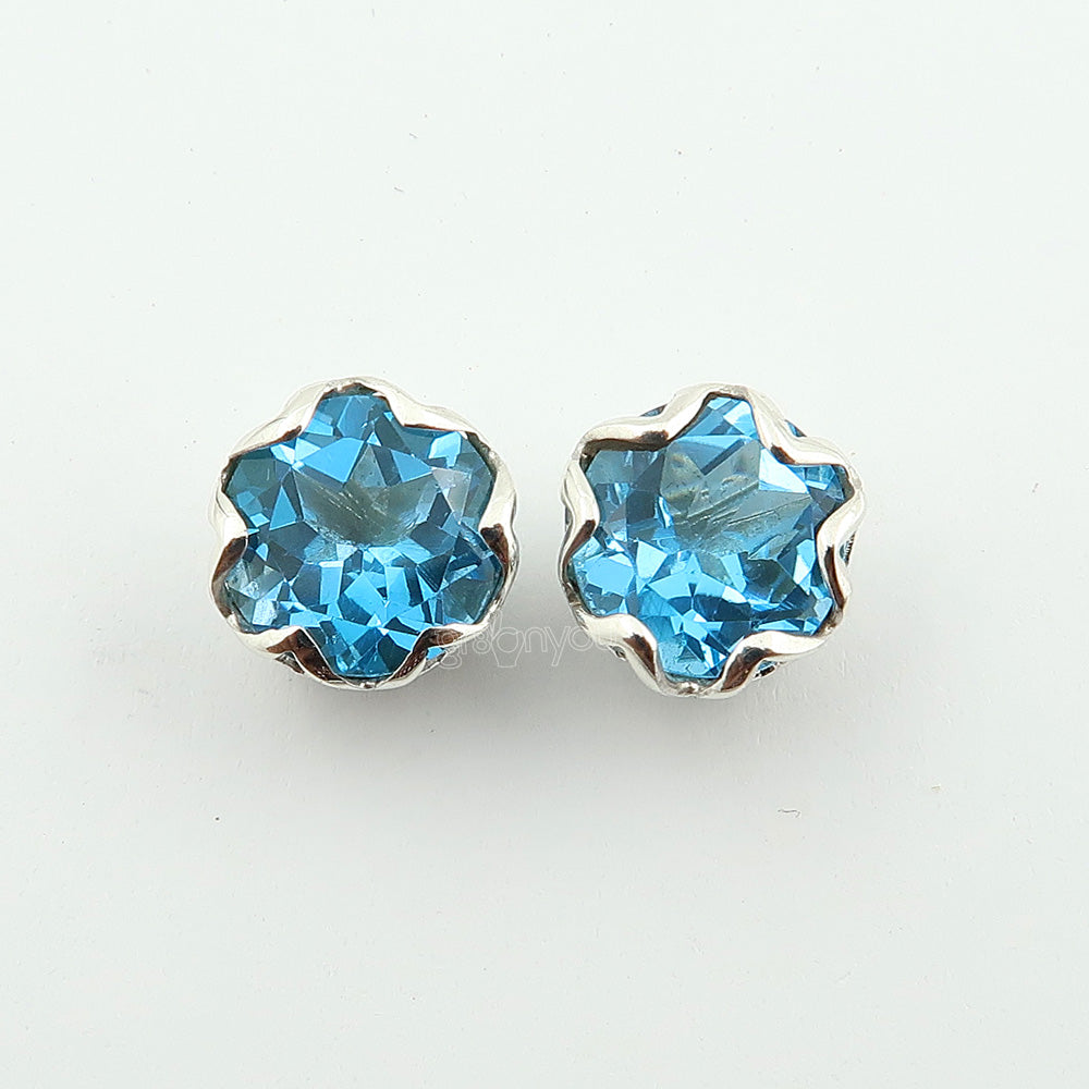 Hallmarked Silver Premium Swiss Blue Topaz Stud Earrings | Complimentary Gift Packaging