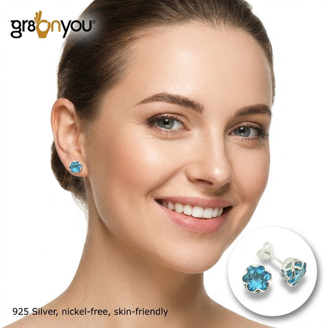Hallmarked Silver Premium SWISS BLUE TOPAZ Stud Earrings | Complimentary Gift Packaging