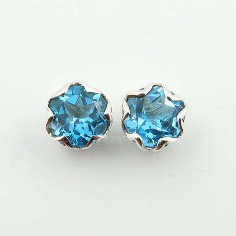 Hallmarked Silver Premium Swiss Blue Topaz Stud Earrings | Complimentary Gift Packaging