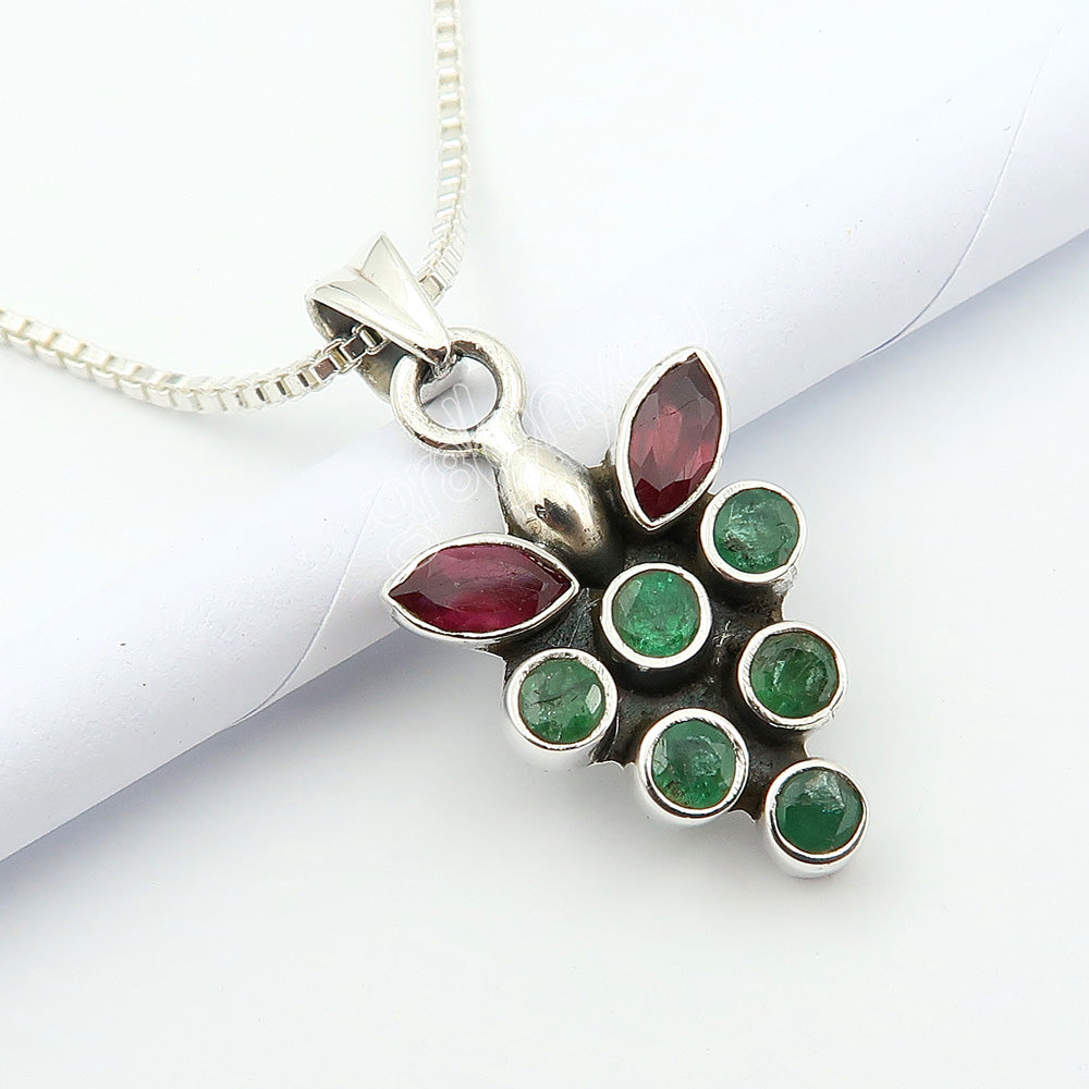 Premium Gift Packaging | Secure Mounted Ruby, Emerald 925 Sold Silver Jewellery Set
