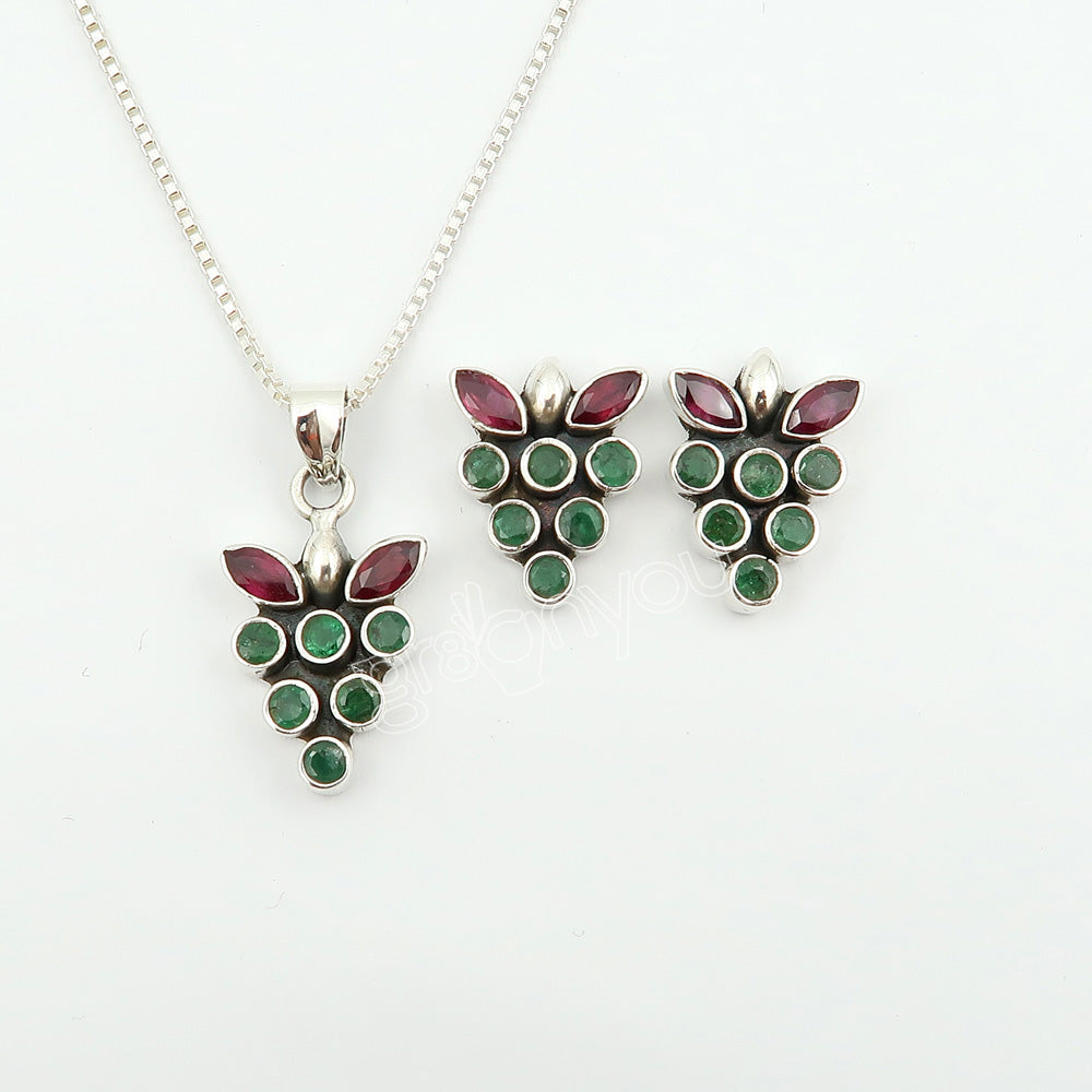 Premium Gift Packaging | Secure Mounted Ruby, Emerald 925 Sold Silver Jewellery Set