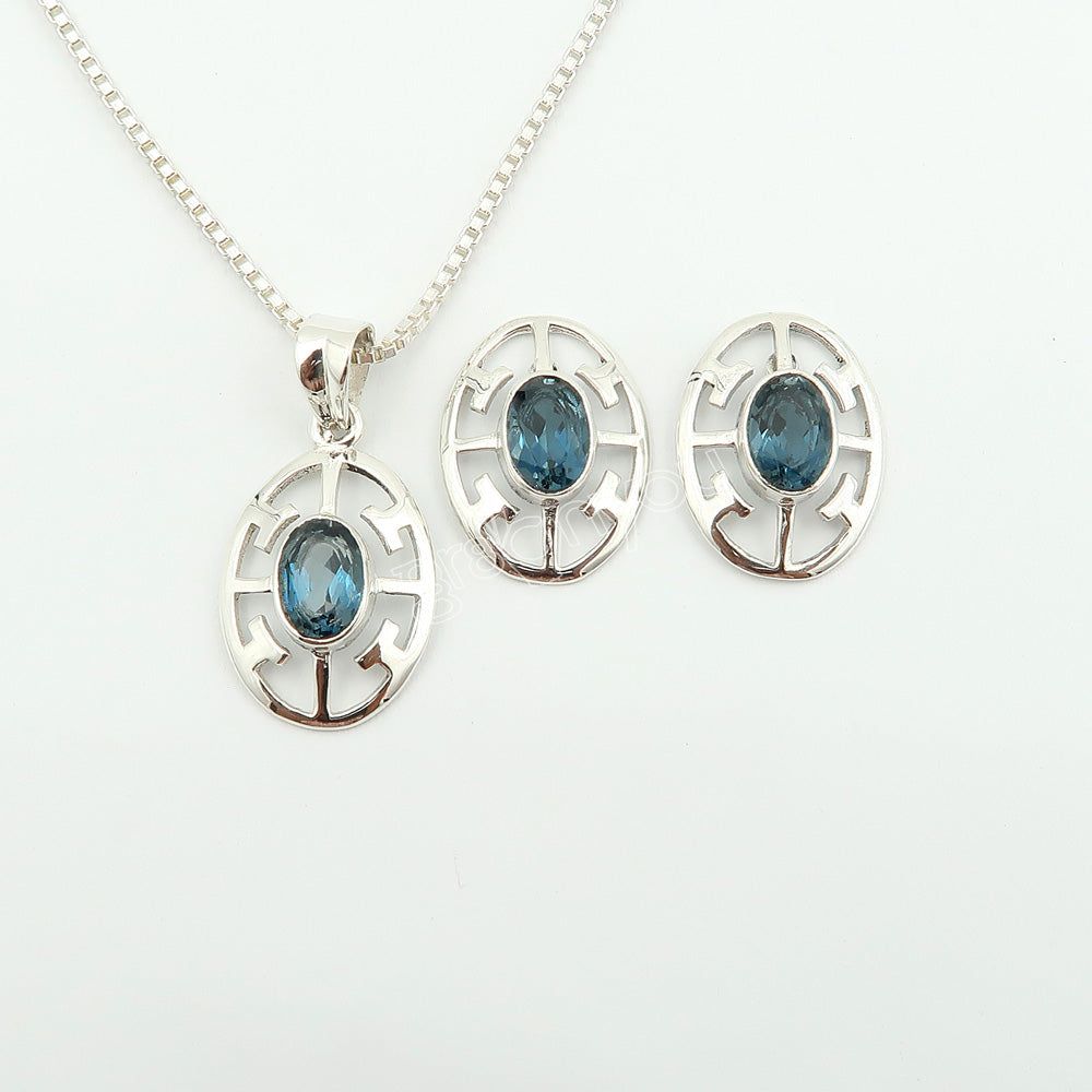 Sterling Silver Genuine London Blue Topaz Jewellery Set | Gift Boxed for Anniversary