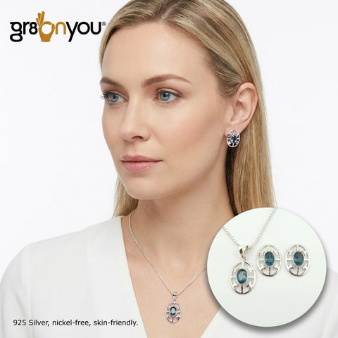 Sterling Silver Genuine LONDON BLUE TOPAZ Jewellery Set | Gift Boxed for Anniversary