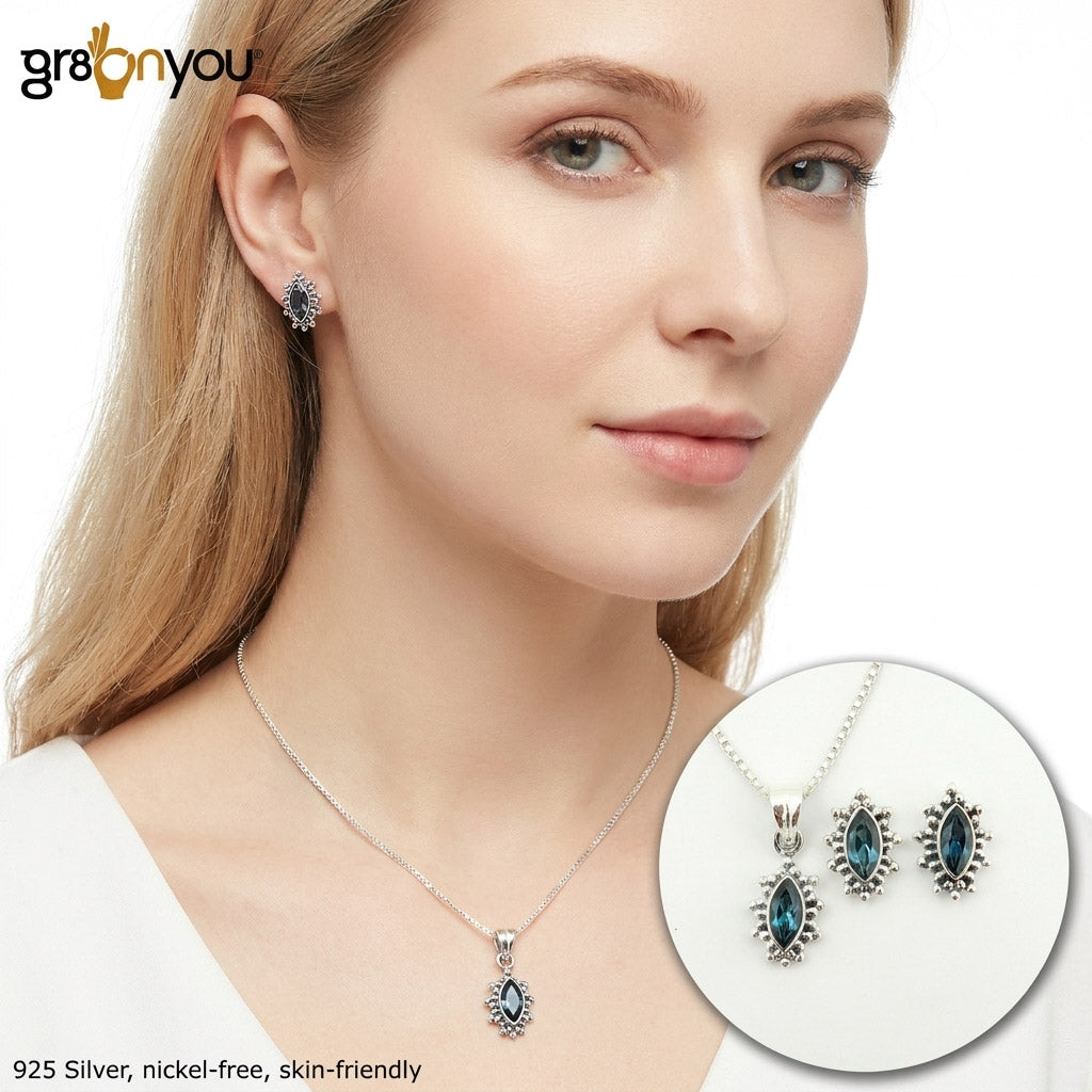 Fine Silver Authentic LONDON BLUE TOPAZ Jewellery Set | Complete the Look