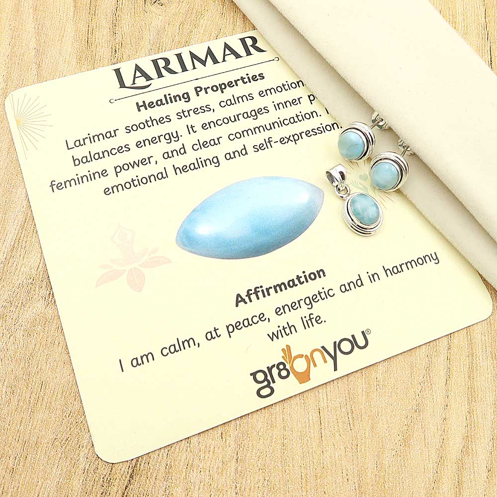 Pure Silver Real Larimar Set | Premium Handmade Jewellery with Certificate