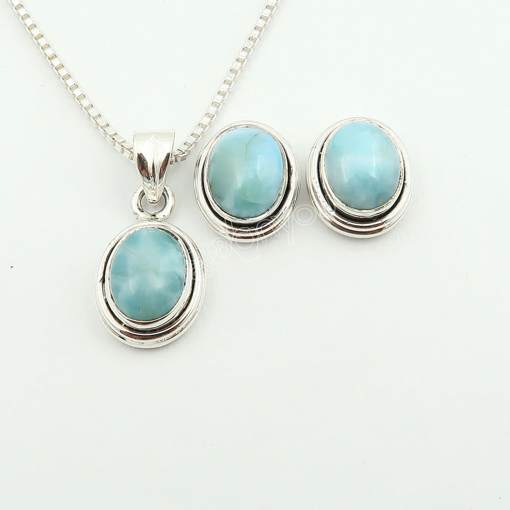 Pure Silver Real Larimar Set | Premium Handmade Jewellery with Certificate