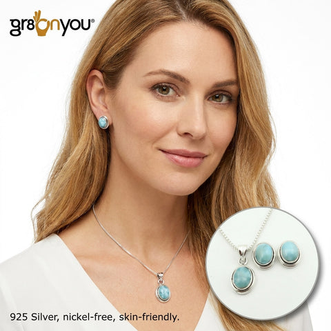 Pure Silver Real LARIMAR Set | Premium Handmade Jewellery with Certificate