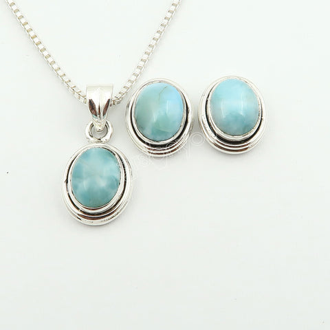 Pure Silver Real Larimar Set | Premium Handmade Jewellery with Certificate